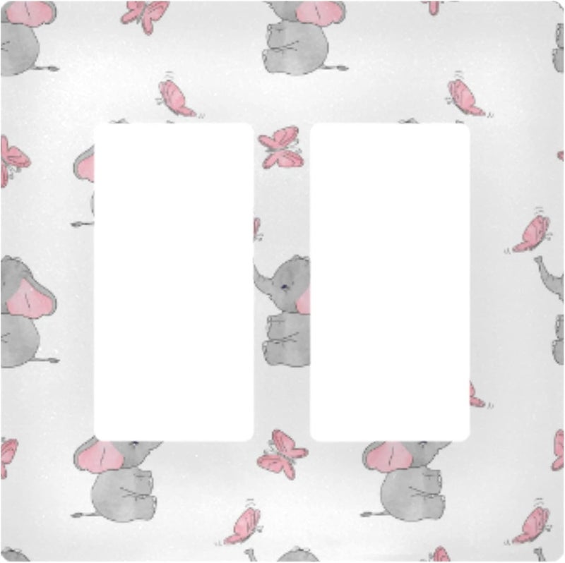 YYZZH Cute Elephant Baby Play With Butterfly Animal Print On White Double Gang Rocker Switch Plate 4.7" X 4.6" Light Outlet Wall Plate Decoration Wallplate Cover - Image 1